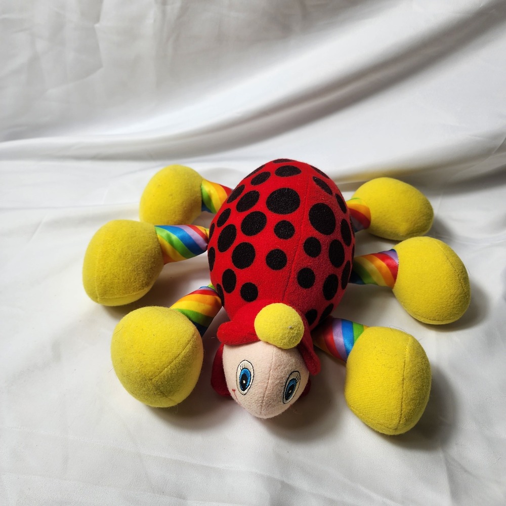 Vintage Jolly Toys Ladybug Plush Rainbow‎ Legs Red Polka Dot Stuffed Animal Toy